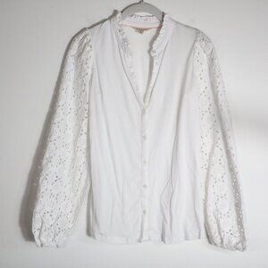 Boden White Lace Sleeve Blouse